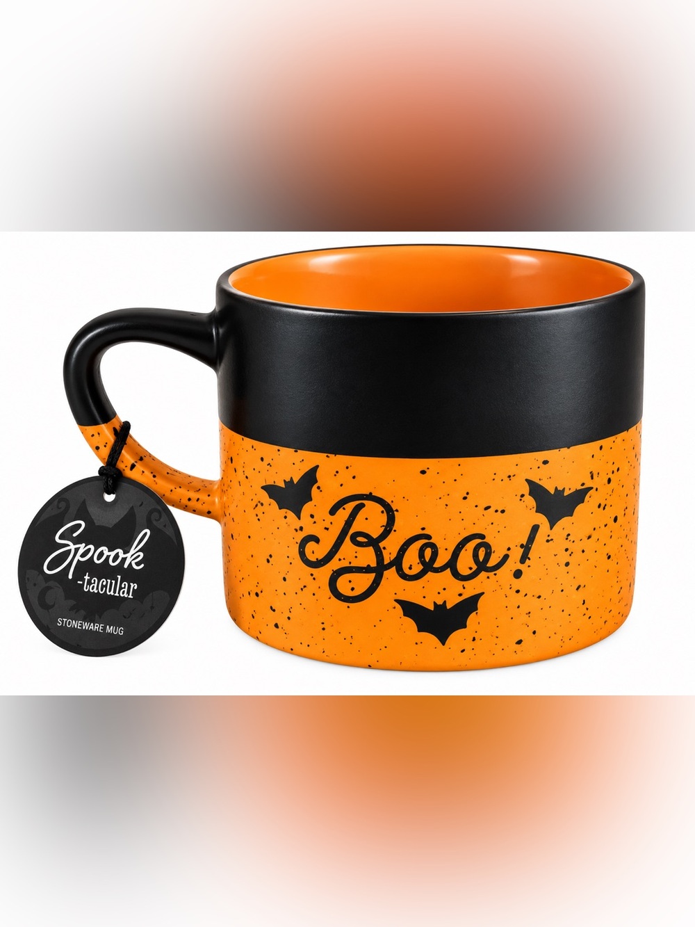 Halloween 'Boo!' Orange and Black Stoneware Mug